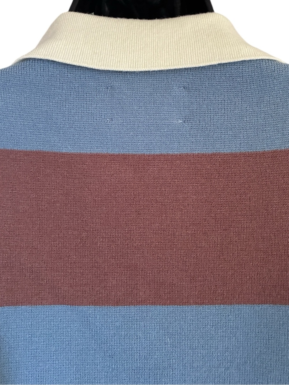 Lucky Brand Grannycore Striped Cropped Polo Sweater Brown Light Blue Cream Sz S - Picture 7 of 9